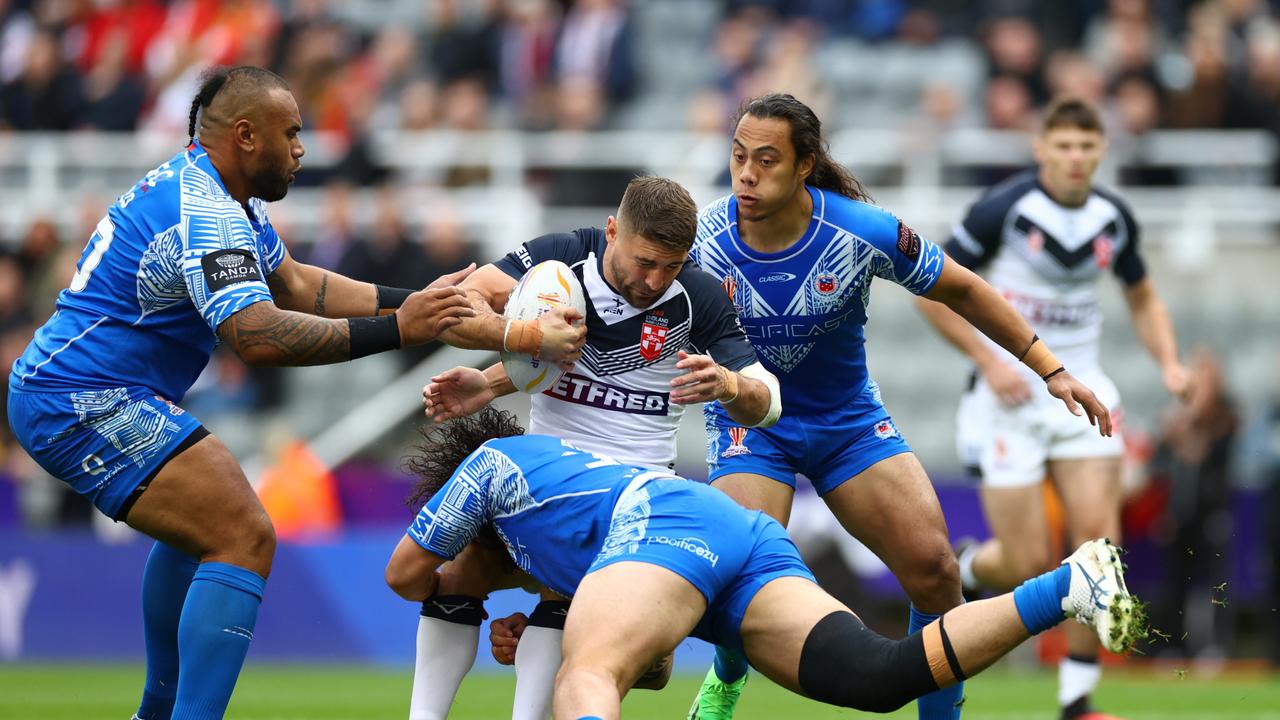 Samoa a dû faire beaucoup de tacles.  (Photo de Michael Steele/Getty Images)