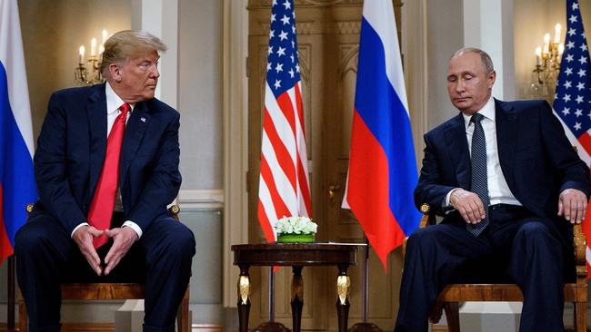 Vladimir Putin and Donald Trump in Helsinki, 2018. Picture: AFP.