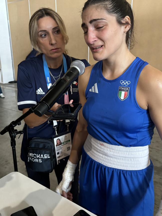 Angela Carini of Team Italy abandoned her match against Imane Khelif before saying she had never been hit so hard. Picture: X