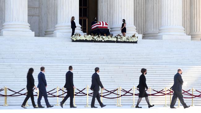 The casket of US Supreme Court Justice Ruth Bader Ginsburg, who died from pancreatic cancer last month. Picture: AFP