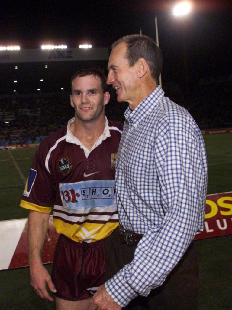 Bris Broncos Peter Ryan and coach Wayne Bennett