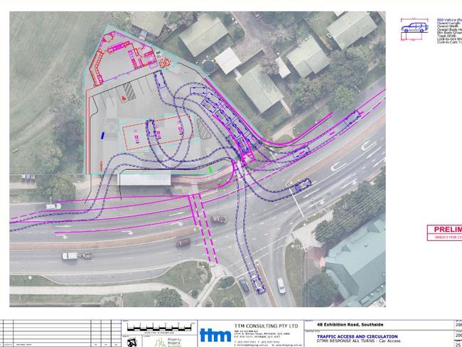 A diagram in the traffic report for the 7-Eleven service station in construction at Southside.