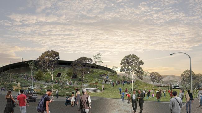 Artists impressions of Taspark (Tas Park) a sports stadium at Macquarie Point.