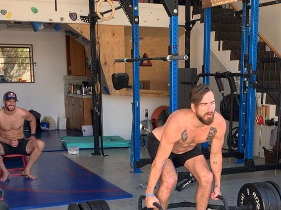 Charlie Dixon and Travis Boak at Einhorn’s gym. Pictures: Supplied