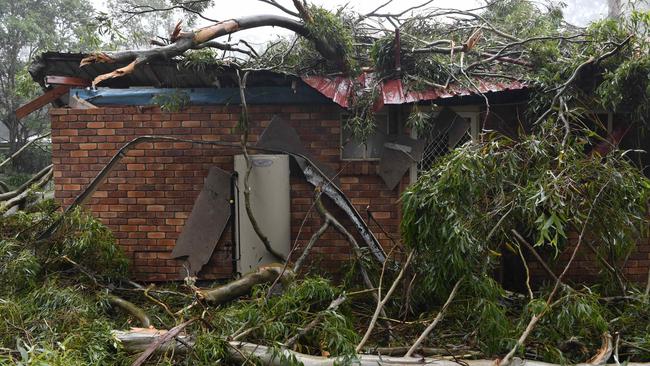 A house in Highfields is damaged by a falling tree as the aftermath of TC Alfred impacts Toowoomba, Sunday, March 9, 2025. Picture: Kevin Farmer