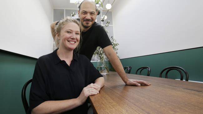 Berta owners Alisha Wilson, seated, and Alex Jovanovic in their new Liverpool St eatery. Picture: ROGER LOVELL