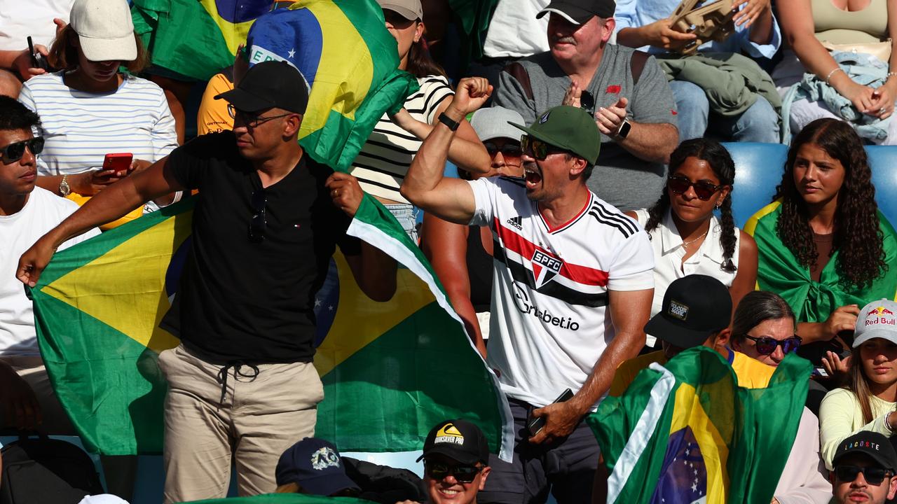 Brazil fans were in full voice at Melbourne Park on Thursday for a double-header starring Beatriz Haddad Maia and Joao Fonseca. Picture: Graham Denholm / Getty Images