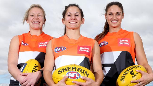 Phoebe McWilliams, 31, Jessica Dal Pos, 23 and Louise Stephenson, 21, are with the GWS for WHO HAVE from Victoria were poached by GWS.