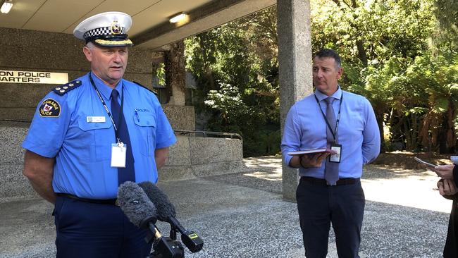 Tasmania Police Northern district Commander Brett Smith and Detective Inspector Craig Fox speak about gun crime in Launceston after two shootings in one night. Picture: PATRICK GEE