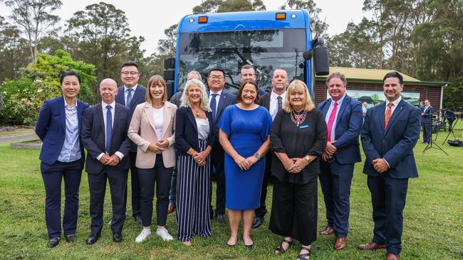 Transport Minister Jo Haylen (beige jacket) announced last week 126 electric buses would be manufactured in Nowra. Picture: Supplied