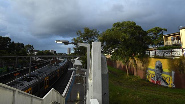 Watching over commuters at Erskineville … Picture: Joel Carrett