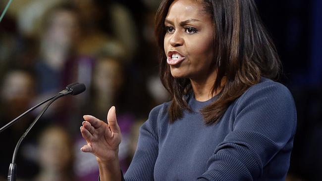 Michelle Obama delivered the remarks at a university gymnasium. Pic: AP