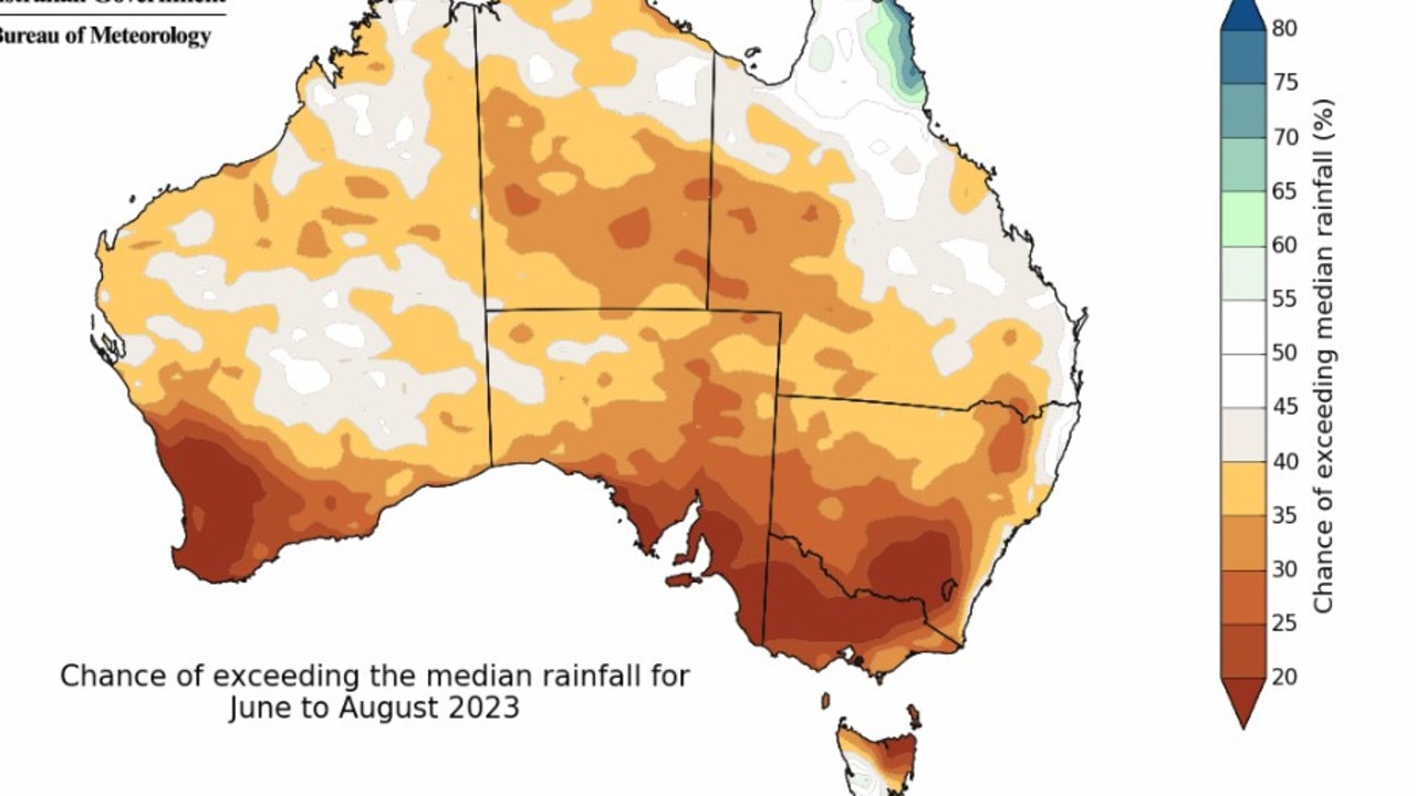 The long-range forecast predicts a drier winter ahead. Source: BOM