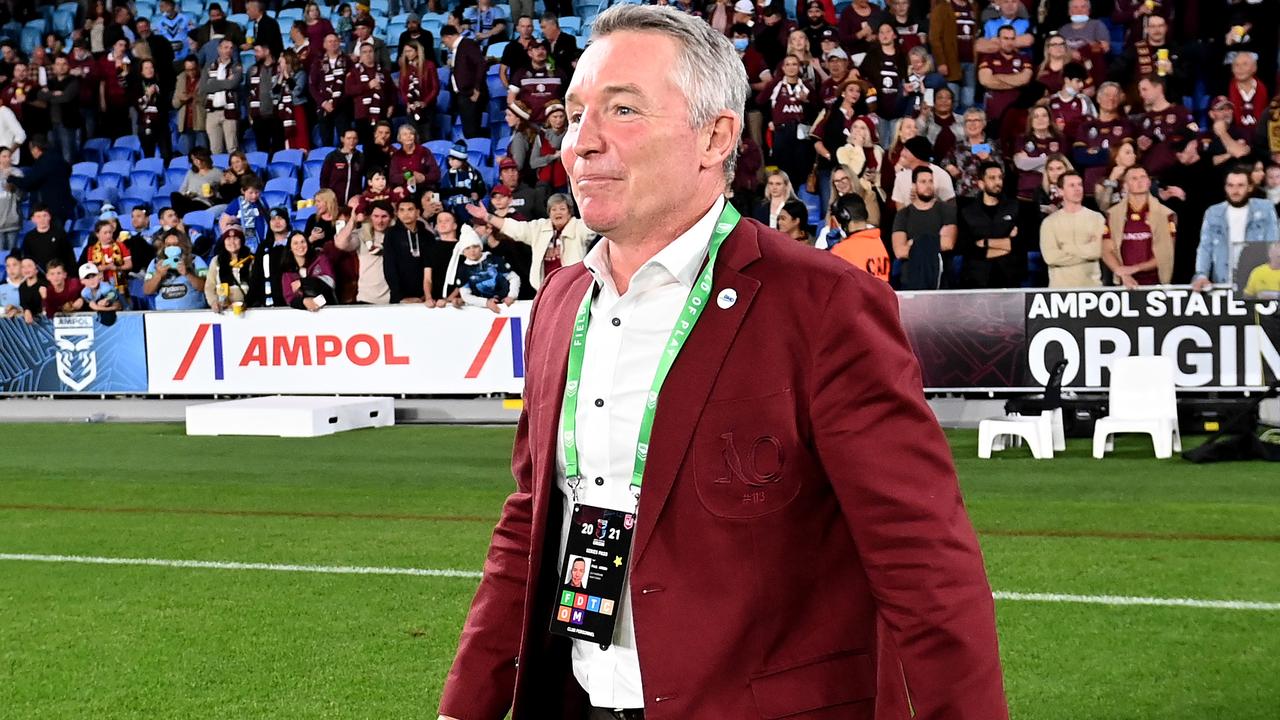 Maroons coach Paul Green celebrates after winning game three of the 2021 State of Origin Series between the New South Wales Blues and the Queensland Maroons at Cbus Super Stadium on July 14, 2021 in Gold Coast, Australia. (Photo by Bradley Kanaris/Getty Images)