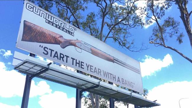 Gun World Australia sign outside Gympie. Picture: Scott Kovacevic