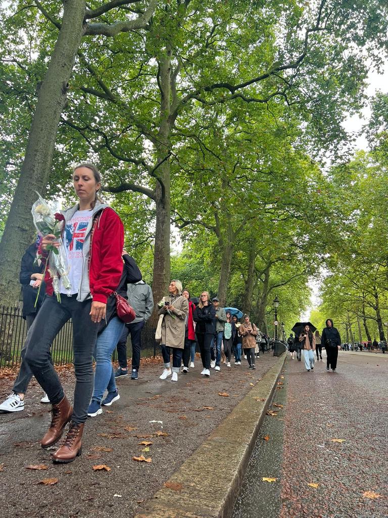 There are large crowds in London as people queue to lay flowers. Picture: Chantelle Francis