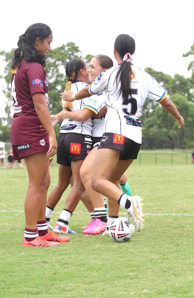 Janique Mili scores. Harvey Norman under-17s rugby league action between the Burleigh Bears and Souths Logan Magpies. Saturday, February 10, 2024.