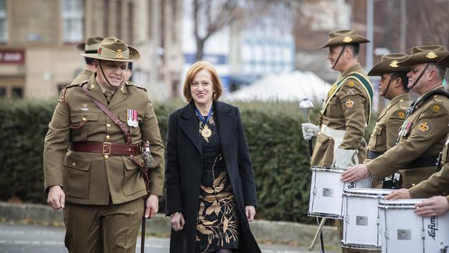 New Governor Barbara Baker at first day of parliament. Her Excellency receives the Royal Salute from a Military Guard of Honour and then inspects the Guard in front of the House of Assembly entrance to Parliament House. Picture: Richard Jupe.