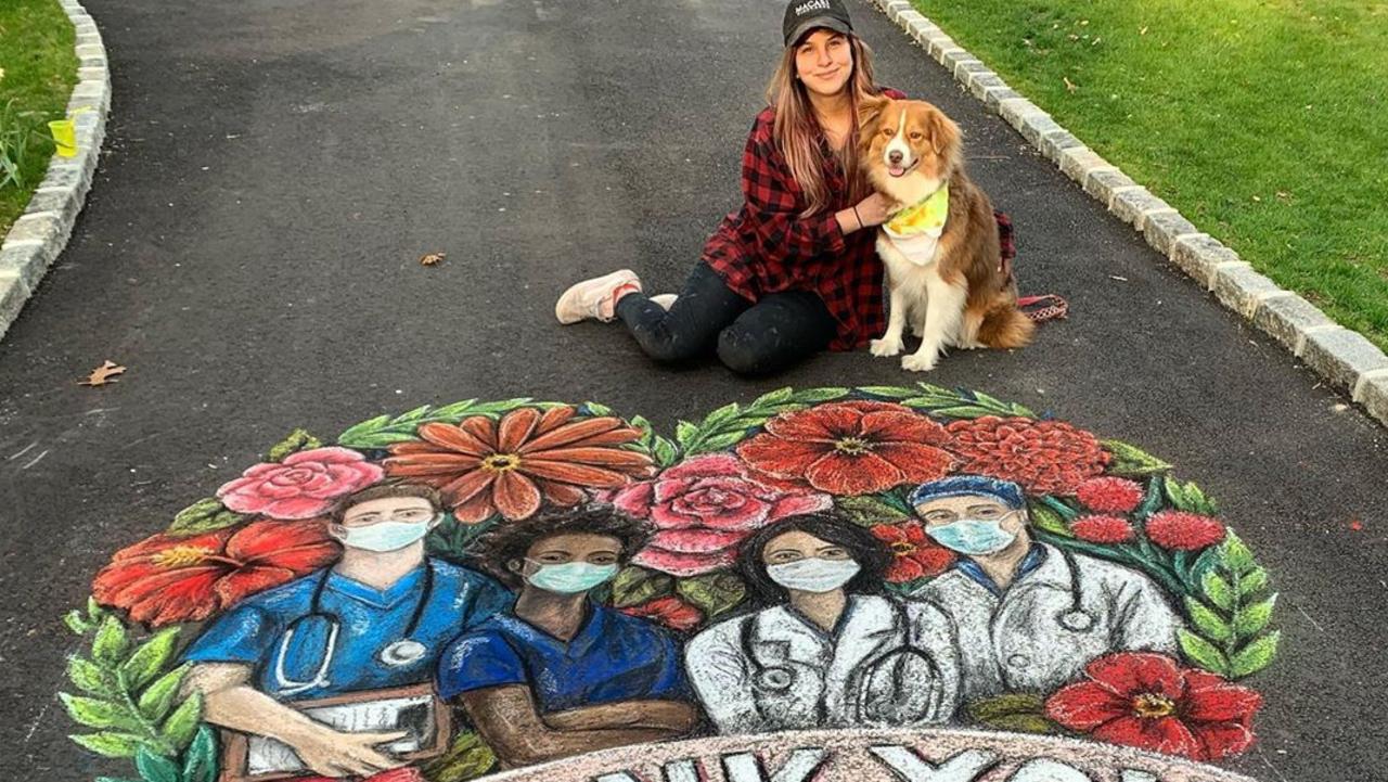 This chalk art was posted on Instagram with the message: "T H A N K Y O U to our healthcare heroes and all essential workers helping us through this pandemic! Sending so much love and light your way." Picture: @karabellaa/Instagram