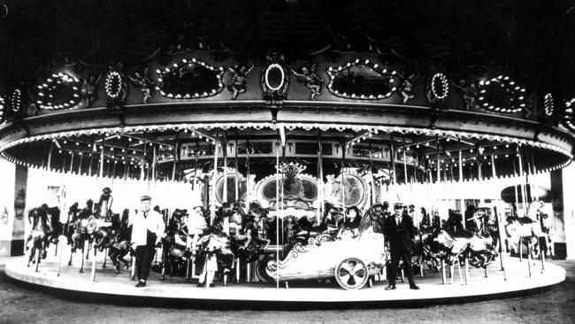 The carousel at Melbourne's Luna Park pictured in 1924. Picture: HWT Library.