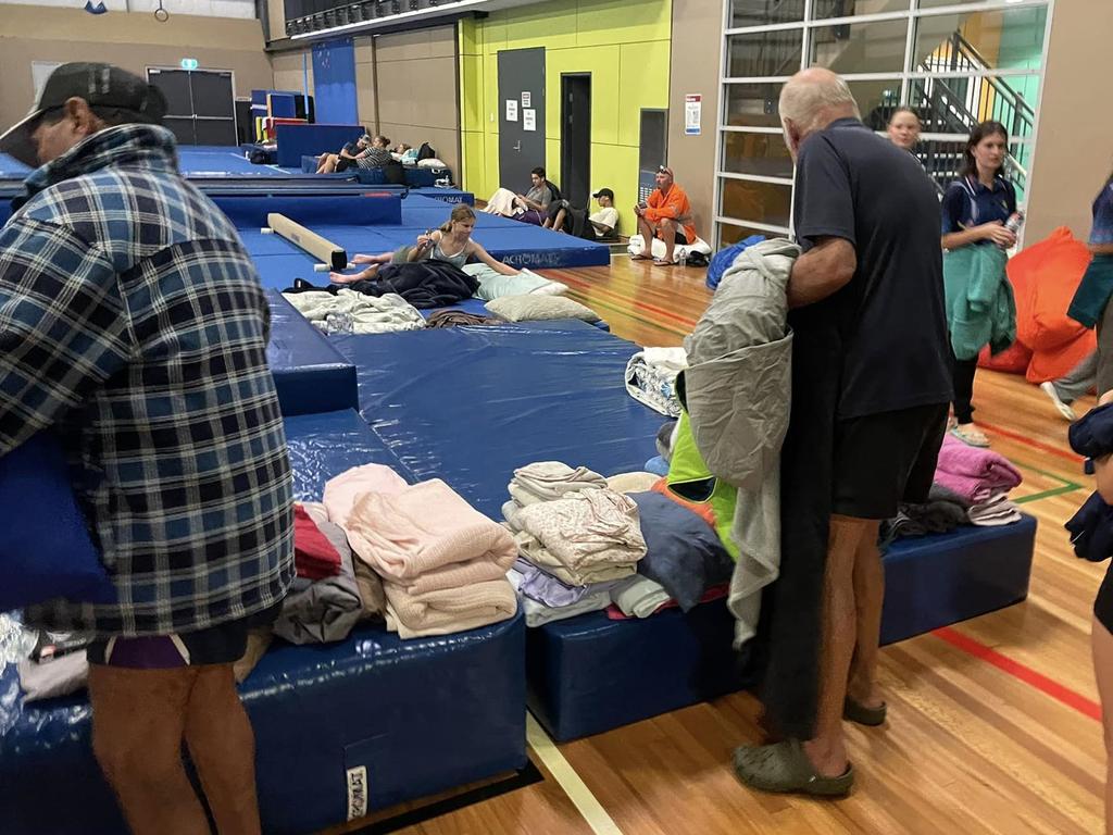 Gymnastics equipment set up as bedding for flood-stranded travellers at Bowen PCYC, January 2023. Photo: Contributed