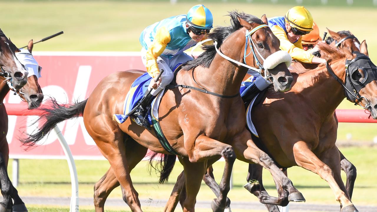 And Beyond ridden by Kyle Maskiell wins the Clanbrooke Racing Handicap at Ladbrokes Park Lakeside Racecourse on March 03, 2021 in Springvale, Australia. (Pat Scala/Racing Photos)