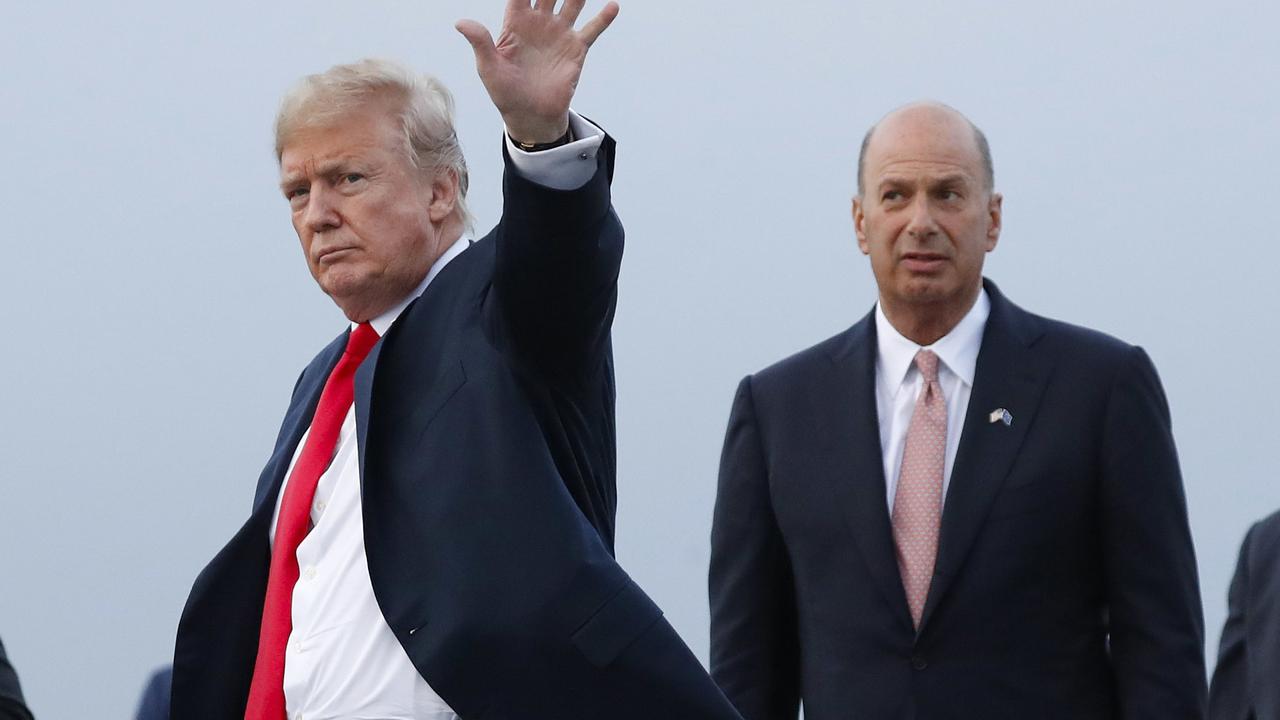 In this July 10, 2018, file photo, President Donald Trump is joined by Gordon Sondland, the US ambassador to the European Union, as he arrives at Melsbroek Air Base in Brussels, Belgium. Picture: Pablo Martinez Monsivais/AP