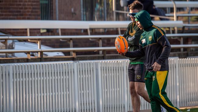 David Warner pictured on the right at Coogee Oval. Picture: Monique Harmer