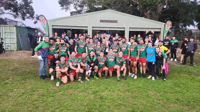 The Corrimal Cougars first grade side celebrate ending a 777 day winless streak. Picture: Corrimal Cougars Facebook