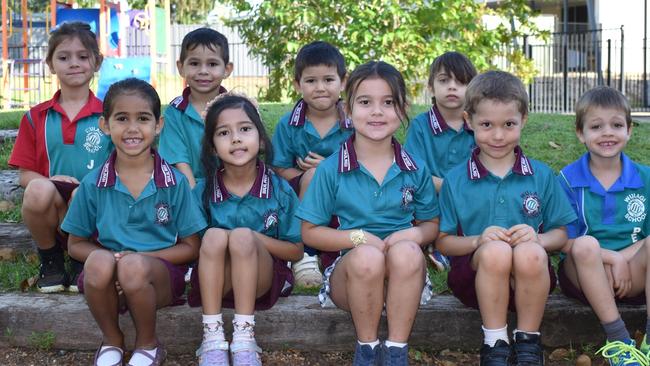 01/09/2021 - Wulagi Primary School Transition Children - Fiona Warburton&#39;s class.Nine children are seated in a garden in two rows. There is a playground in the background.Back Row: Mehli Quin-Rigby, Lucas Cole, Ben Huynh, Noah StubbsFront Row: Tameah Taylor, Emma Flanagan, Ezrah Andersen, James Lawrence, Samuel Van Leeuwen Picture: Fiona Warburton