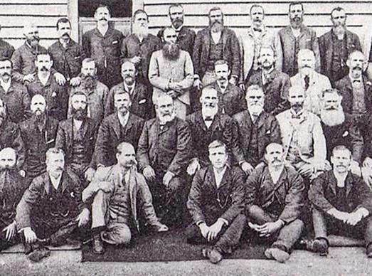 Gympie mining managers 1895. George Argo is pictured seated in the centre of the second row. This photo was taken just before George fell to his death in the No.1 North Phoenix mine, of which he was chairman, on February 21, 1895.