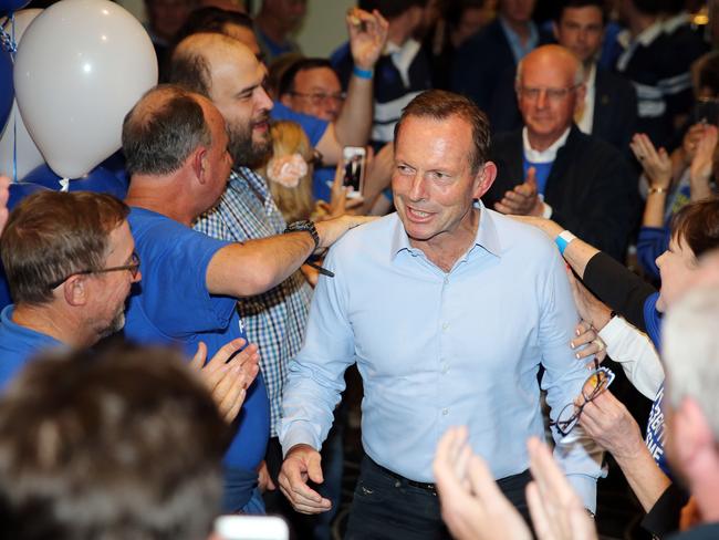 Tony Abbott conceded defeat at his election party at Manly Leagues Club on Saturday night. Picture: Tim Hunter