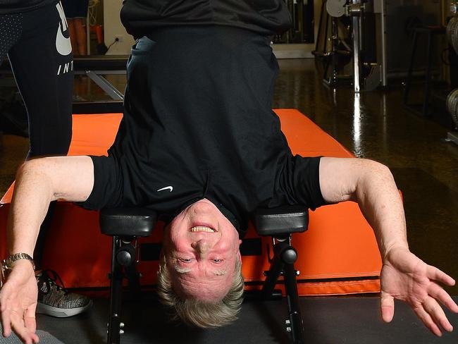 Peter Hitchener working out at the Burn Lab in South Yarra with Donna Aston. He is one of six ambassadors signed up for PremierÕs Active April 2017. Picture : Nicki Connolly