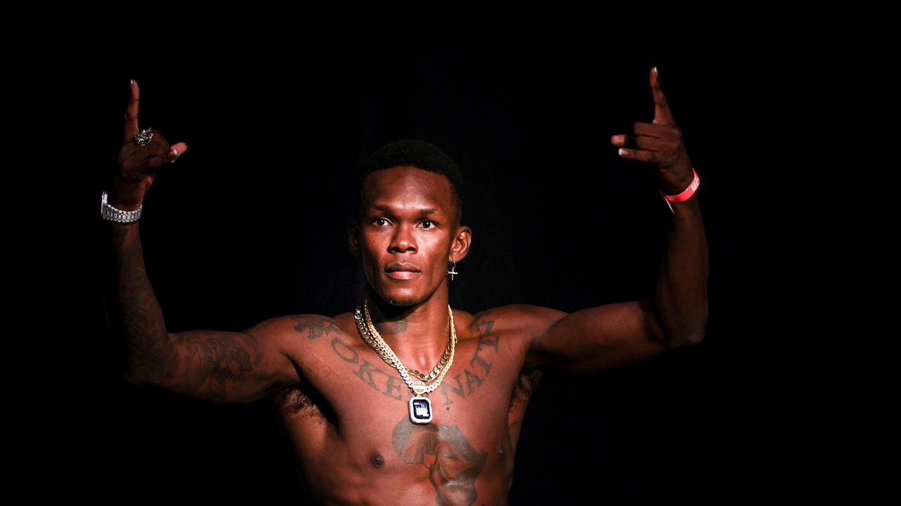 HOUSTON, TEXAS - FEBRUARY 11: Israel Adesanya of Nigeria weighs in prior to UFC 271 at Toyota Center on February 11, 2022 in Houston, Texas. (Photo by Carmen Mandato/Getty Images)