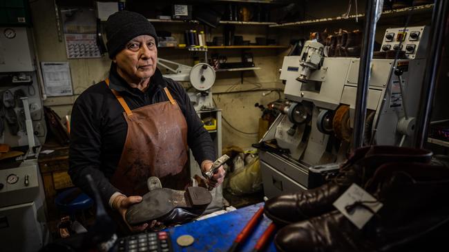 Classic Shoe Repairs owner Massimo Sassi, one of many Adelaide CBD traders struggling with rents, at his Grenfell St store. Picture: Tom Huntley