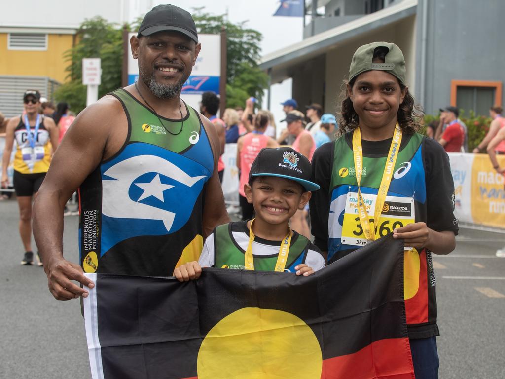 Nathan Schrieber, Myawi Schrieber and Kian Mamarika at Mackay Marina Run Sunday 4 June 2023 Picture: Michaela Harlow