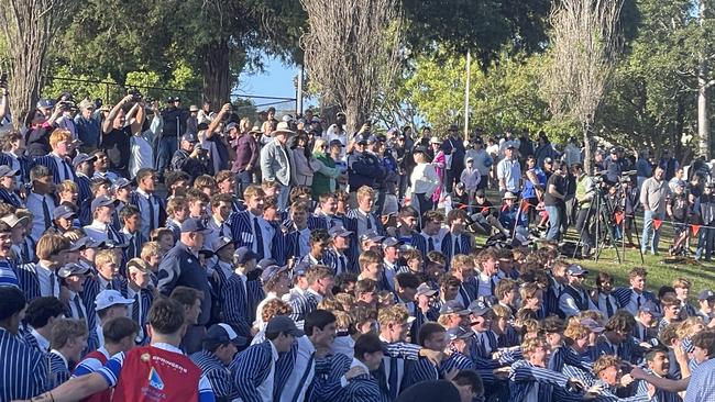 The Nudgee crowd wildly acclaim their school mates.