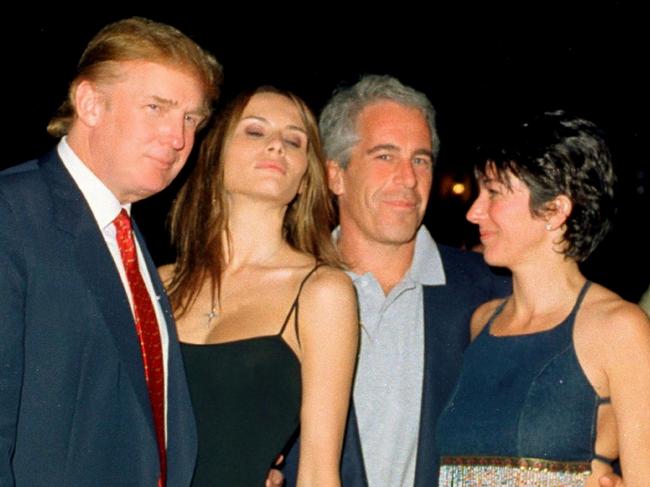 From left, American real estate developer Donald Trump and his girlfriend (and future wife), former model Melania Knauss, financier (and future convicted sex offender) Jeffrey Epstein, and British socialite Ghislaine Maxwell pose together at the Mar-a-Lago club, Palm Beach, Florida, February 12, 2000. (Photo by Davidoff Studios/Getty Images)