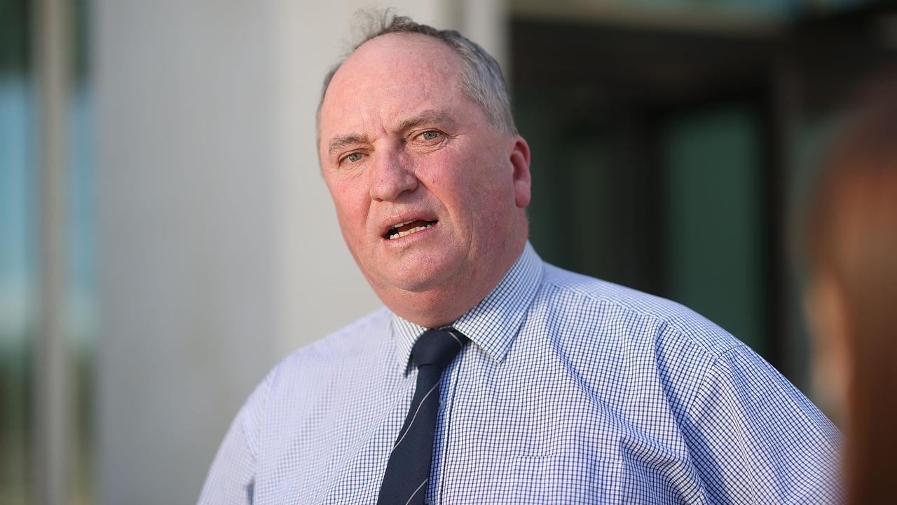 Deputy Prime Minister Barnaby Joyce spoke to the media before the party meeting. Picture: Gary Ramage/NCA NewsWire