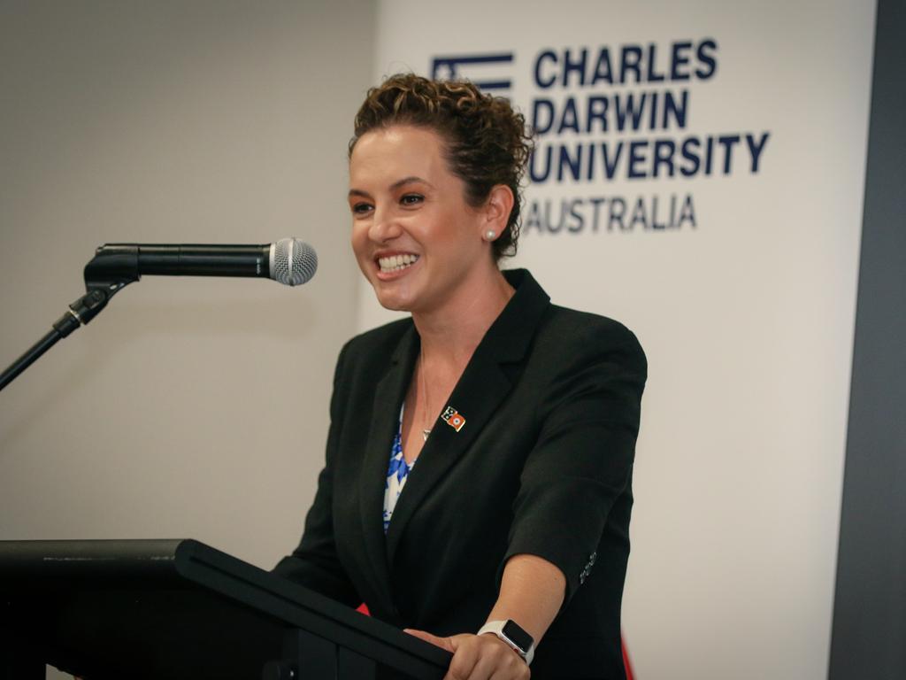 Opposition Leader Lia Finocchiaro speaks at a State of the Union Property lunch. Picture; Glenn Campbell