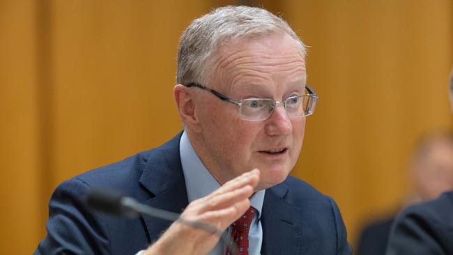 Reserve Bank boss Philip Lowe shows the way interest rates are heading. Picture: NCA NewsWire / Gary Ramage