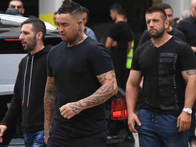 Bikies leave after the funeral of Mahmoud 'Mick' Hawi at the Fatima Al-Zahra Masjid mosque in Arncliffe. Picture: AAP