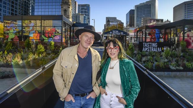 Top chefs Matt Moran and Claudette Zepeda at Tasting Australia Victoria Square. Picture: RoyVPhotography