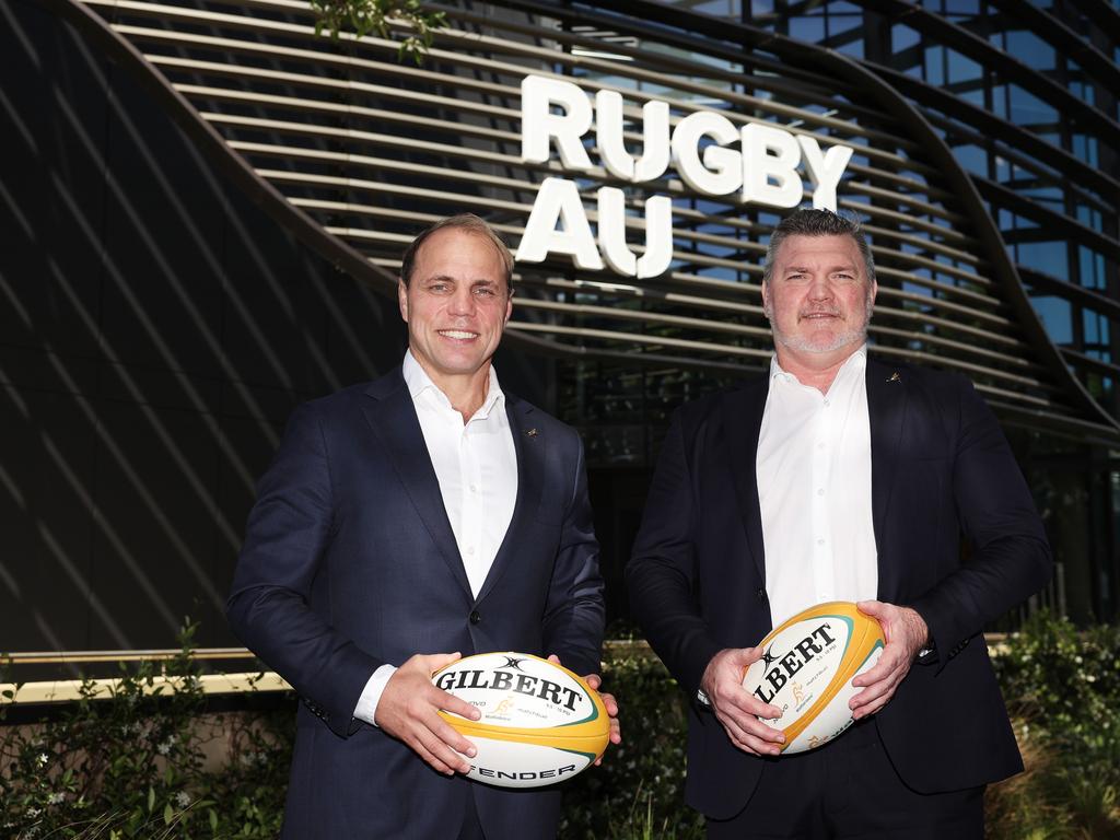 Rugby Australia CEO Phil Waugh and Rugby Australia Chairman Daniel Herbert at Rugby Australia HQ. Picture: Getty Images