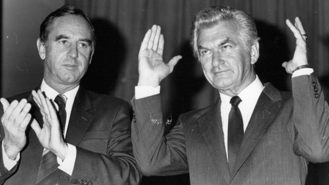 John Cain with former PM Bob Hawke, who also died earlier this year.