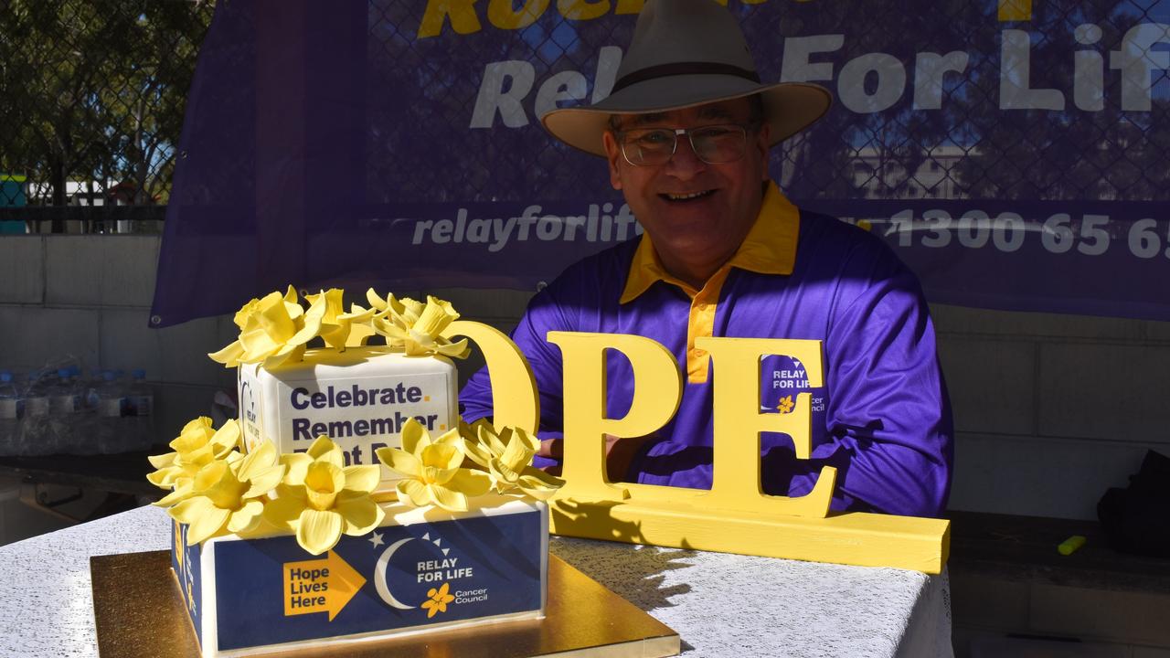 Councillor Drew Wickerson with a cake he made for the 2024 Rockhampton Relay for Life event.