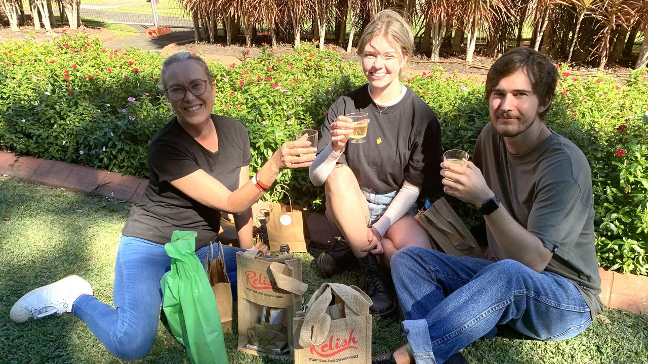 Stephanie Bayley, Brianna Ushay and Jackson Bayley enjoy the day at Relish Food and Wine Festival. Photo: Stuart Fast