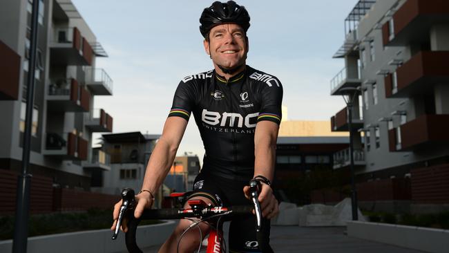 15/1/16 - Tour de France champion Cadel Evans lead a BMC ride at 7am on Monday morning from near the Hilton Hotel. Photo Naomi Jellicoe