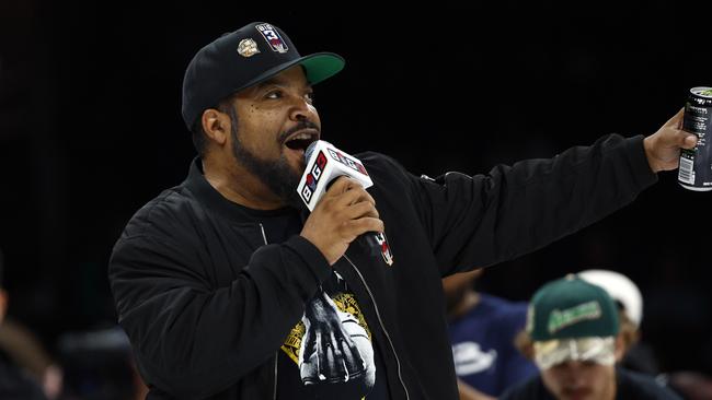 Boston, MA - August 18: BIG3 founder and rapper Ice Cube speaks before the BIG3 basketball celebrity game at TD Garden. (Photo by Danielle Parhizkaran/The Boston Globe via Getty Images)