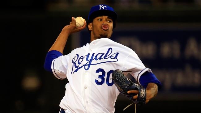 KANSAS CITY, MO - OCTOBER 22: Yordano Ventura #30 of the Kansas City Royals pitches in the first inning against the San Francisco Giants during Game Two of the 2014 World Series at Kauffman Stadium on October 22, 2014 in Kansas City, Missouri. Jamie Squire/Getty Images/AFP == FOR NEWSPAPERS, INTERNET, TELCOS & TELEVISION USE ONLY ==